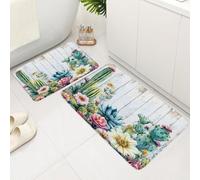 Bathroom Absorbent Rug Western Cactus Bath Mat Tropical Succulent Desert Plants Unique Entrance Non Slip Mat High Absorbent Kitchen Front Porch Rug 40X60Cm