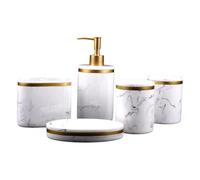 Bathroom Accesory Set 5 Pcs Bathroom Accessories Set Marble Pattern Toothbrush Holder Lotion Pump Dispenser Elegance Homes Hotels Decor Renter Friendly Decor