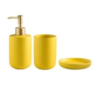 Bathroom Accesory Set Accessories Ceramic Soap Dispenser With Dish And Mouthwash Cup Solid Color Bath Renter Friendly Decor(Yellow,3 pieces)