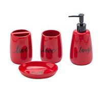 Bathroom accesory Set, Ceramic, 4pc,Toothbrush Holder soap Dispenser soap Dish Tumble Cup for Bathroom Decor and Gift (Navy) (RED)