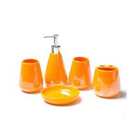 Bathroom Accesory Set Soap Dispenser Bathroom Set 5-Piece Supplies Includes Lotion Toothbrush Holder Dish Liquid Hand Renter Friendly Decor(Orange)