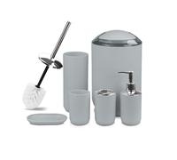 Bathroom Accessories 6 Pcs Plastic Toothbrush HolderToothbrush CupSoap DispenserSoap DishToilet Brush and HolderWaste BinTumbler with Straw for Bathroom -Grey