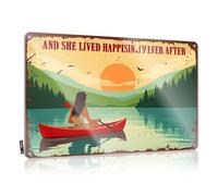Bathroom Accessories Decor, Plaque Funny Fun Wall Decor, Antique Rustic Metal Tin Sign For Man Cave | Mount Holiday Gift Custom A Woman Paddles A Red Canoe On A Serene Lake With(30X40CM)