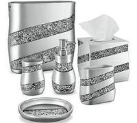 Bathroom Accessories Dwellza Silver Mosaic Set 6 Piece Bath Set Collection Features Soap Dispenser Toothbrush Holder Tumbler Soap Dish Tissue Cover Wastebasket