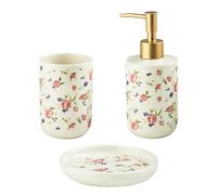 Bathroom Accessories Set, 3 Pack Rose White Ceramic Bathroom Vanity Set Complete with Soap Dispenser, Soap Dish & Toothbrush Holder, Vintage Bathroom Decor Gift for Mother Wife Girl (3 Pack)