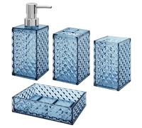 Bathroom Accessories Set, 4 Pcs Bathroom Decor Bathroom Sets Accessories, Diamond Soap Dispenser, Bathroom Tumbler, Soap Dish and Toothbrush Holder Set, Boho Bathroom Decor Blue