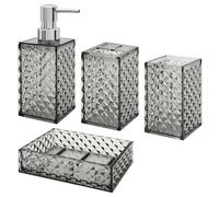 Bathroom Accessories Set, 4 Pcs Bathroom Decor Bathroom Sets Accessories, Diamond Soap Dispenser, Bathroom Tumbler, Soap Dish and Toothbrush Holder Set, Boho Bathroom Decor Grey