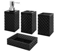 Bathroom Accessories Set, 4 Pcs Black Bathroom Decor Bathroom Sets Accessories, Diamond Soap Dispenser, Bathroom Tumbler, Soap Dish and Toothbrush Holder Set, Boho Bathroom Decor, Black