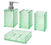 Bathroom Accessories Set, 4 Pcs Green Bathroom Decor Bathroom Sets Accessories, Diamond Soap Dispenser, Bathroom Tumbler, Soap Dish and Toothbrush Holder Set, Boho Bathroom Decor