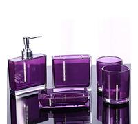 Bathroom Accessories Set, 5 Pcs Bathroom Set Include Bath Cup Bottle Toothbrush Holder Soap Dish Lotion Pump Dispenser Purple