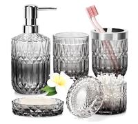 Bathroom Accessories Set 5 Piece, Bathroom Decor Sets, Bathroom Organiser, Hotel Home Complete Luxury Bath Accessory with Toothbrush Cup/Soap Dispenser/Soap Dish/Rinsing Cup/Cotton Swab Jars(Black)