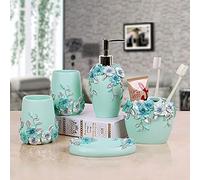 Bathroom Accessories Set, 5-Piece Bathroom Gift Set Features Soap Dispenser Pump, Toothbrush Holder, Tumbler & Soap Dish, Durable Bath Set Decorating Ideas (Blue)
