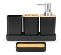 Bathroom Accessories Set, 5Pcs Bath Accessory Set Includes Soap Dispenser, Soap Dish, Toothbrush Holder, Toothbrush Cup & Vanity Tray, Boho & Modern Bathroom Storage Decor, Black