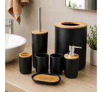Bathroom Accessories Set 6 Piece Bin Toilet Brush Soap Black | Washroom Organizer durable PP construction complete coordinated design keeps essentials tidy for home hotel apartment dorm
