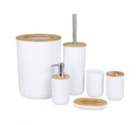 Bathroom Accessories Set 6 Piece Bin Toilet Brush Soap Black | Washroom Organizer durable PP construction complete coordinated design keeps essentials tidy for home hotel apartment dorm
