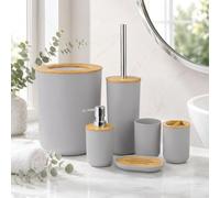Bathroom Accessories Set - 6-piece Modern Bathroom Bin And Toilet Brush Set - Includes Trash Can Toilet Brush Toothbrush Holder Soap Dispenser Soap Dish and Mouthwash Cup