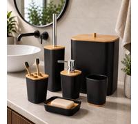 Bathroom Accessories Set - 6-piece Modern Bathroom Bin And Toilet Brush Set - Includes Trash Can Toilet Brush Toothbrush Holder Soap Dispenser Soap Dish and Mouthwash Cup