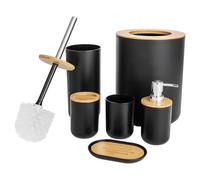 Bathroom Accessories Set - 6-piece Modern White Bathroom Accessories Set - Includes Trash Can Toilet Brush Toothbrush Holder Soap Dispenser Soap Dish and Mouthwash Cup (Black)