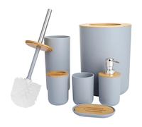 Bathroom Accessories Set - 6-piece Modern White Bathroom Accessories Set - Includes Trash Can Toilet Brush Toothbrush Holder Soap Dispenser Soap Dish and Mouthwash Cup (Grey)