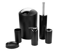 Bathroom Accessories Set 6 Piece - Trash Can, Toothbrush Holder, Toothbrush Cup, Soap Dispenser, Soap Dish, Toilet Brush Holder - Modern Bathroom Decor Set (Black)