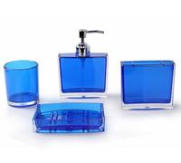 Bathroom Accessories Set, Acrylic Bathroom Accessory Set with Soap Dispenser,Soap Dish, Toothbrush Holder, Tumbler, Modern Bathroom Accessories Decor,Gift for Home (Blue-4)