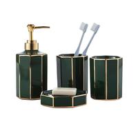 Bathroom accessories set Bathroom Ceramic Set 4 Piece Soap Dispenser With Dish And 2 Toothbrush Cups For Organizer Victorian Decor(Geen)