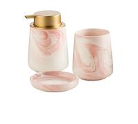 Bathroom Accessories Set Ceramic Marble Pattern Bathroom 4-piece Set Toilet Toiletries Lotion Bottle Soap Mouthwash Cup Dish Wash Sets(Pink 3pcs)