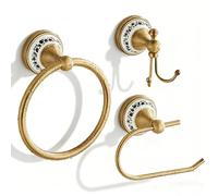 Bathroom Accessories Set, NEWRAIN 3 Pieces Antique Brass Bathroom Hardware Set, Vintage Towel Ring, Hand Towel Racks for Bathroom, Robe Hooks, Toilet Paper Holder Wall Mounted