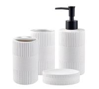 Bathroom Accessories Set of 4, Ceramic Bathroom Sets Complete-Toothbrush Holders, Soap Dispenser, Soap Dish, Toothbrush Cup, Modern Farmhouse Bathroom Decor, Bathroom Organizer for Countertop