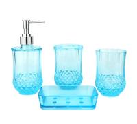 Bathroom Accessories Set of Acrylic Plastic soap Dispenser, Toothbrush Holder, Toothbrush Cup, soap Dish, Blue Bathroom Accessories 4pcs Set (Blue)