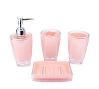 Bathroom Accessories Set of Acrylic Plastic soap Dispenser, Toothbrush Holder, Toothbrush Cup, soap Dish, Pink Bathroom Accessories 4pcs Set (Pink)