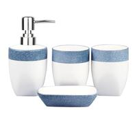 Bathroom Accessories Set of Ceramic soap Dispenser, 2 Toothbrush Cups, soap Dish, Exquisite Snowflake Glaze Technology Bathroom Accessories 4-Piece Set (Blue)