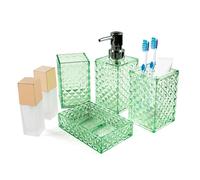 Bathroom Accessories Set, Sage Green Acrylic Bathroom Counter Set with Toothbrush Holder, Soap Dispenser, Tumbler, Soap Dish, Boho Modern Bathroom Accessories Decor, Ideal Gift Choice (Green)