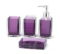 Bathroom Accessories Set,Soap Dispenser,Soap Dish,Toothbrush Holder, Tumbler, Acrylic Bathroom Accessories Set Complete, Modern Bathroom Décor, Gift for Home (PURPLE-4PCS)