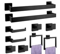 Bathroom Accessories Towel Bar Set: 10 Pieces Matte Black Bathroom Hardware Square SUS304 Stainless Steel - Wall Mounted Towel Rack&Toilet Paper Holder&Towel Ring and Towel Hook