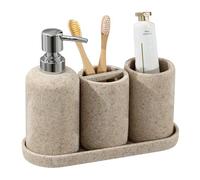 Bathroom Accessories, White Bathroom Organizer Countertop, Soap Dispenser and Toothbrush Holder Set, Vanity Tray for Bathroom, 4 Pieces Ceramics Decor Beige