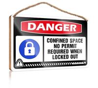 Bathroom Accessory Decor Wood Sign Plaque/Wooden Board & Picture Decor - Home Decor For Shelves | Please Knock, Danger Confined Space No Permit Required When Locked Out