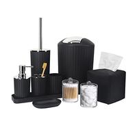 Bathroom Accessory Set - 10 Piece Black Bathroom Accessories Set with Trash Can, Toothbrush Holder and Cup, Soap Dispenser, Soap Dish, Toilet Brush Holder, Vanity Tray, Qtip Holder, Tissue Box Cover