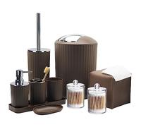 Bathroom Accessory Set - 10 Piece Brown Bathroom Accessories Set with Trash Can, Toothbrush Holder and Cup, Soap Dispenser, Soap Dish, Toilet Brush Holder, Vanity Tray, Qtip Holder, Tissue Box Cover