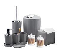 Bathroom Accessory Set - 10 Piece Grey Bathroom Accessories Set with Trash Can, Toothbrush Holder and Cup, Soap Dispenser, Soap Dish, Toilet Brush Holder, Vanity Tray, Qtip Holder, Tissue Box Cover