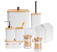 Bathroom Accessory Set - 10 Piece White Bathroom Sets Complete with Trash Can, Toothbrush Holder & Cup, Soap Dispenser, Soap Dish, Toilet Brush & Holder, Vanity Tray, Qtip Holder, Tissue Box Cover