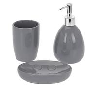 Bathroom Accessory Set 3 Piece Ceramic Dolomite Bath Sink Accessories Set Lotion Bottles or Liquid Soap Dispenser, Soap Dish & Toothbrush Holder Tumbler Modern Vanity Organiser Countertop Kit (Grey)
