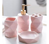 Bathroom Accessory Set,4 Pcs Pink Bathroom Accessories Sets,Soap Dispenser & Soap Dish & Toothbrush Holder & Tumbler,Modern Bathroom Decor,Housewarming Dormitory Apartment Home Essentials