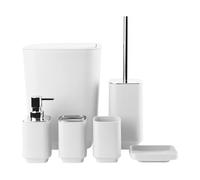 Bathroom Accessory Set 6 Piece Bathroom Accessories Set with Toothbrush Holder&Cup,Soap Dispenser& Dish,Toilet Brush Holder,Trash Can Plastic Gift Set for Bathroom Decorative Countertop（White