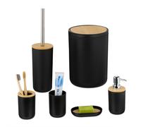 Bathroom Accessory Set 6-Piece Modern Bamboo Soap Dispenser Toothbrush Holder