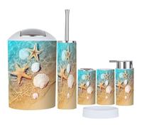 Bathroom Accessory Set 6 Piece Starfish Seashell Summer Beach sea Water Summer Toothbrush Holder, Toothbrush Cup, Soap Dispenser, Soap Dish, Toilet Brush Holder, Trash can