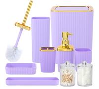 Bathroom Accessory Set,9 Pieces Purple Bathroom Accessories Set with Trash Can, Toothbrush Holder, Soap Dispenser, Toothbrush Cup, Vanity Tray, Soap Dish, Toilet Brush, Qtip Holder