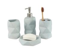 Bathroom Accessory Set Geometric Duck Egg Blue Ceramic 4 Piece