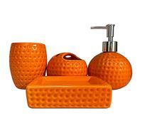 Bathroom Accessory Set Orange,4 Pieces Ceramic Bathroom Decor Accessories Complete Set,Includes Bathroom Soap Dispenser Set,Toothbrush Holder Set,Tumbler,Soap Dish