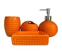 Bathroom Accessory Set,Orange Bathroom Accessories Set,4 Pcs Ceramic Bathroom Decor Sets with Lotion Soap Dispenser, Toothbrush Holder, Soap Dish, Tumbler